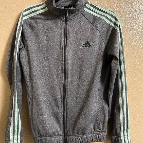 Adidas women’s Gray Jacket with misty teal Stripes size M - Picture 1 of 4